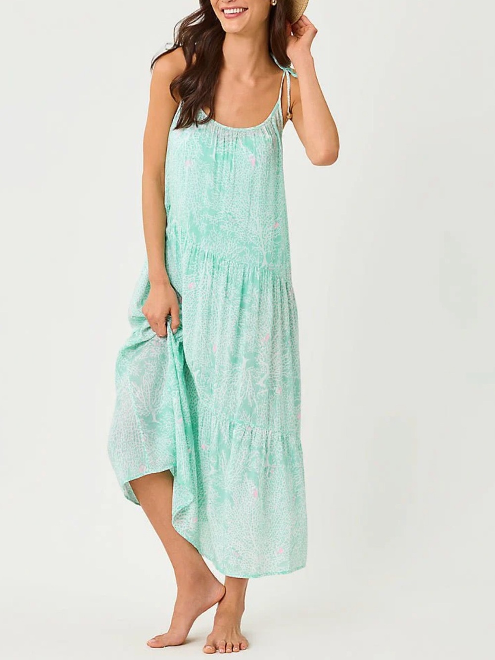 Lilly Pulitzer Xaden Mint Green Tie-Shoulder Maxi Swim Cover-Up Dress